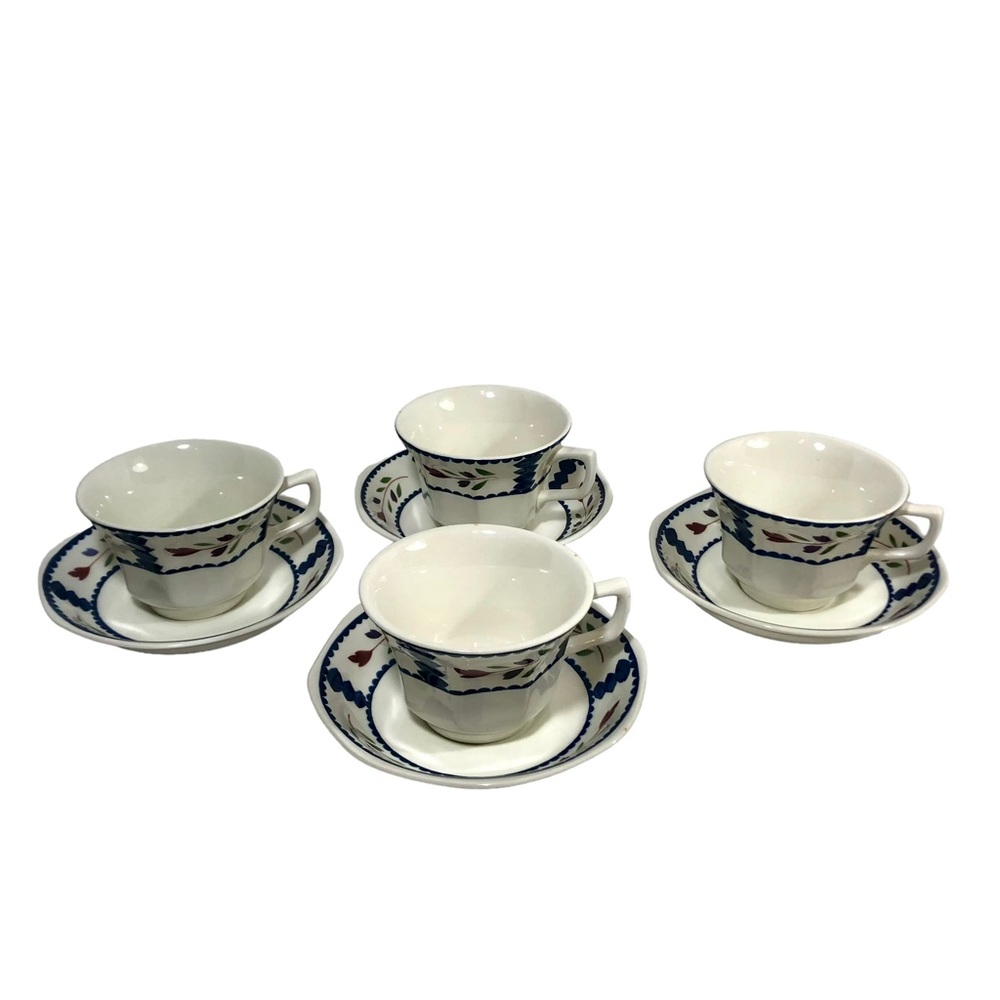 ADAMS Ironstone Lancaster Set of 4 Teacups & Saucers Made in England